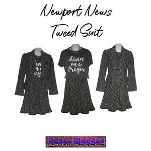 Newport News Tweed Suit Wool Blend Skirt Blazer Streetwear Office Jackie O Work
